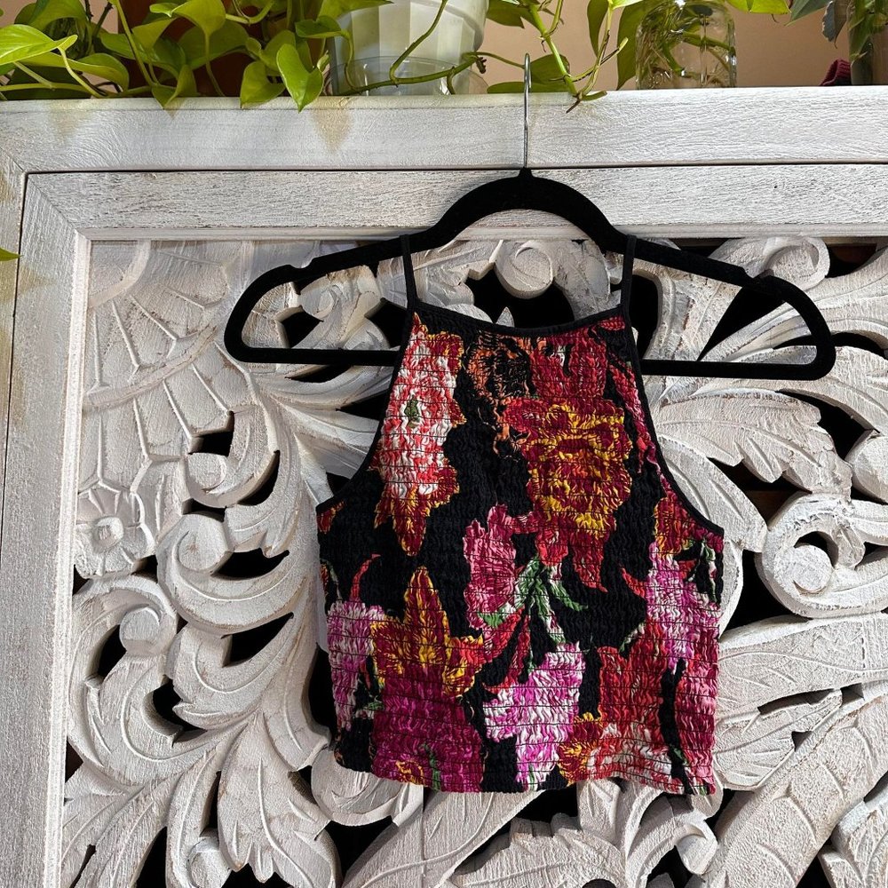 Low Back Smocked Floral Crop Top
